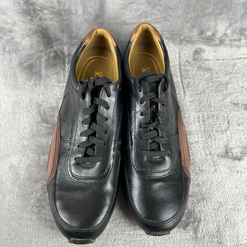 I.Travel Black Brown Leather Sneakers Mens 44EU Low Top Lace Up APM4301B
